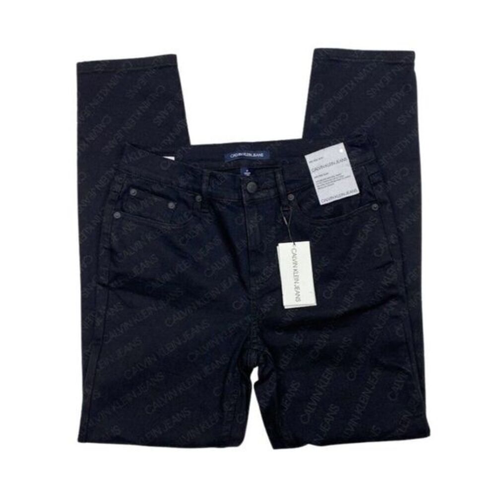 Calvin Klein Ankle Jean Jeggings Juniors' 26 Black Stretchy‎ Mid Rise Logo NEW